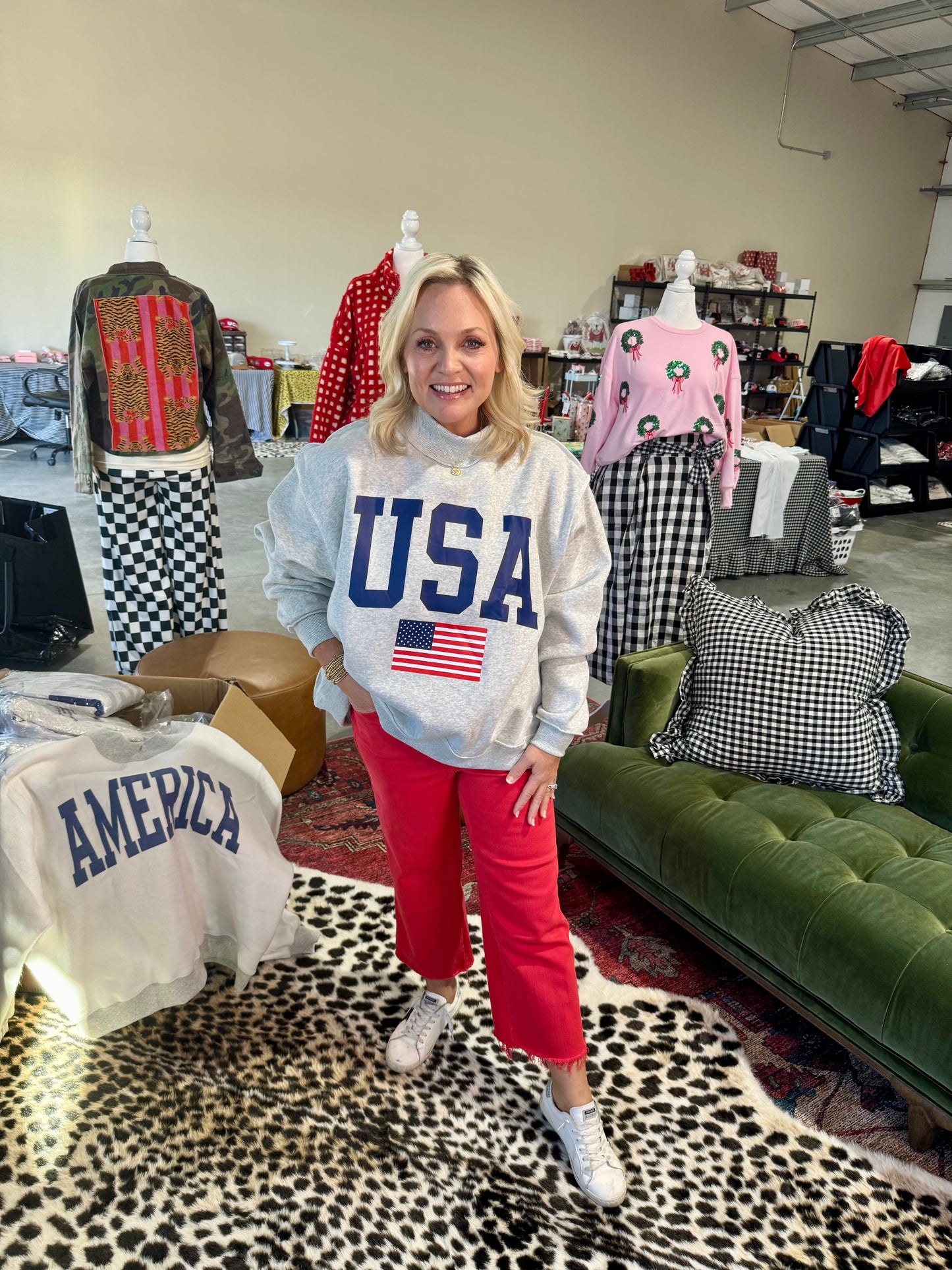 USA 🇺🇸 America reversible mock neck oversized gray