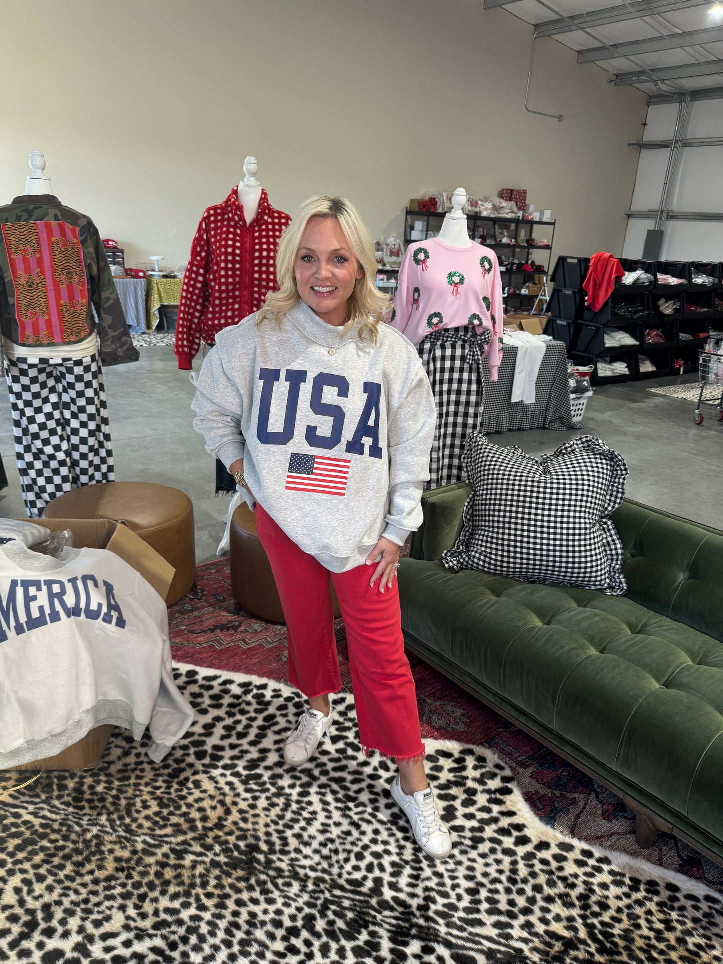 USA 🇺🇸 America reversible mock neck oversized gray