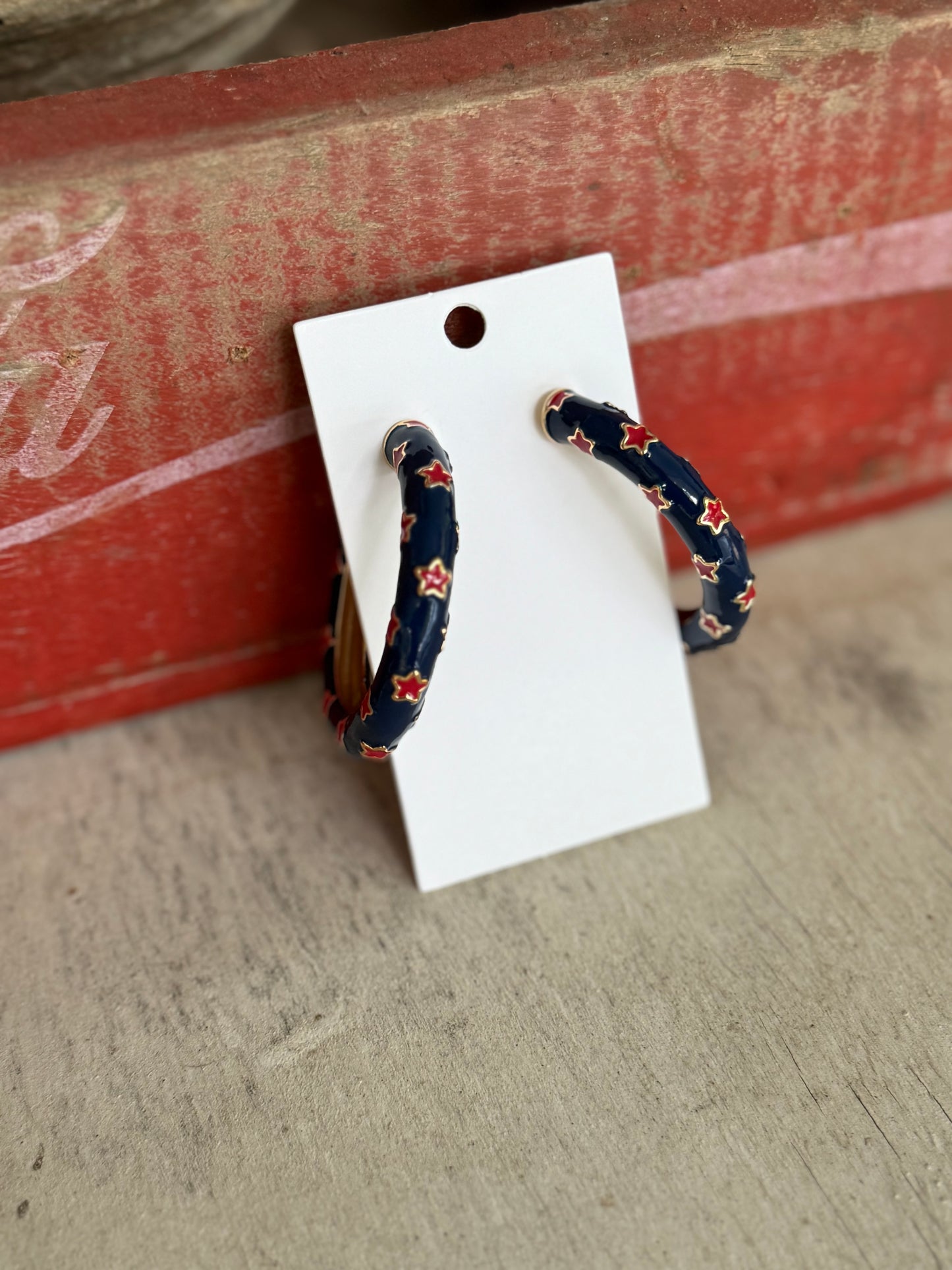 Navy blue with red star earrings 4th of July warehouse sale