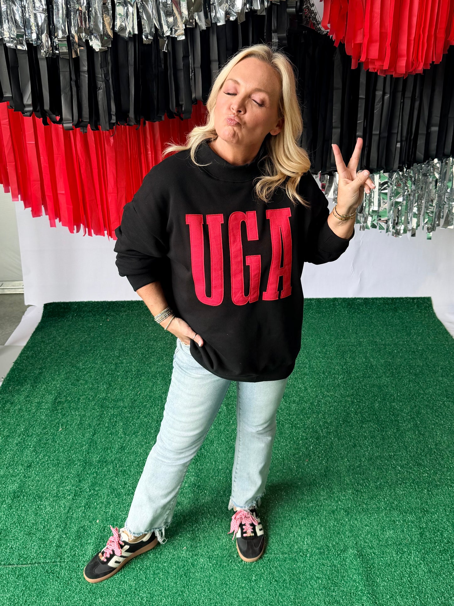Mock neck with UGA appliqué licensed