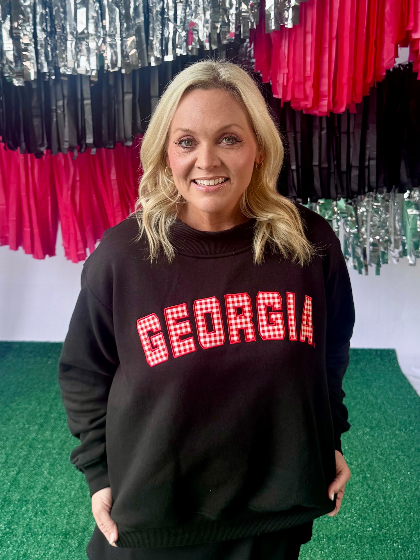 Mock neck black with gingham embroidered licensed