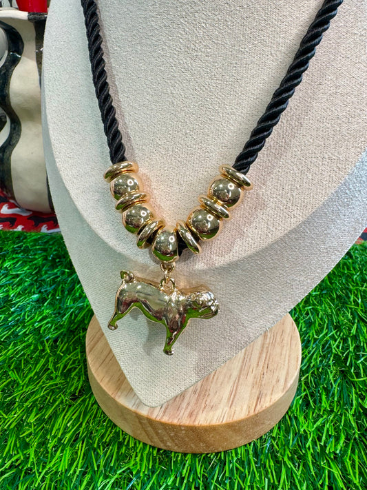 Rope necklace black with full body bulldog charm