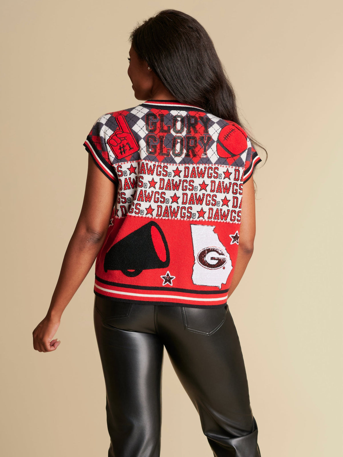 Licensed sweater cardigan with pearls and sequins