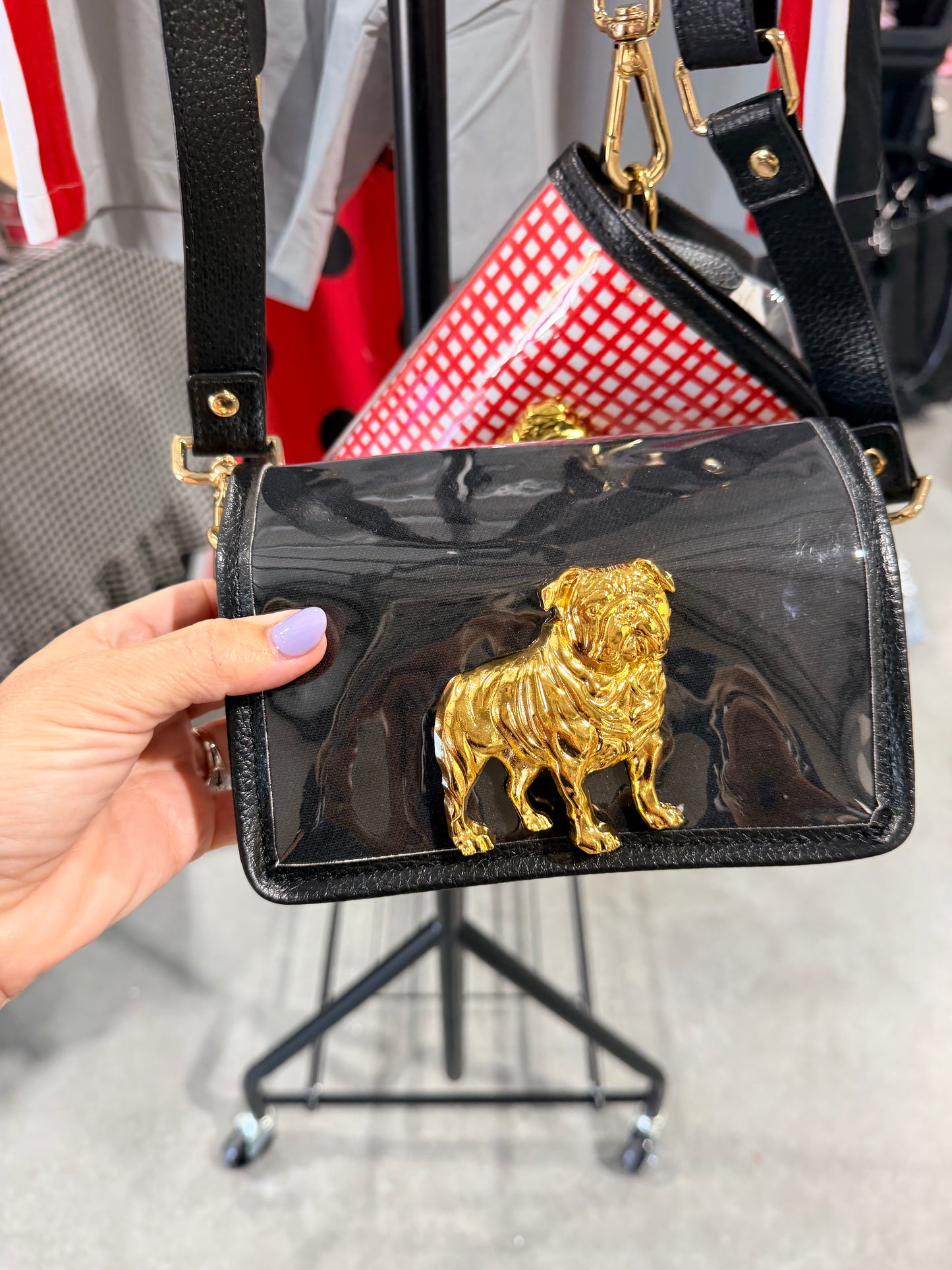 All black clear petite stadium purse with bulldog