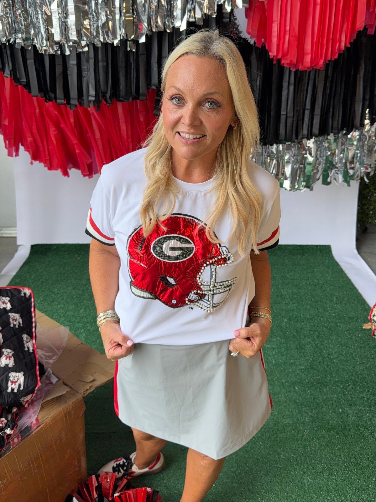 Georgia sparkle and pearl helmet tee