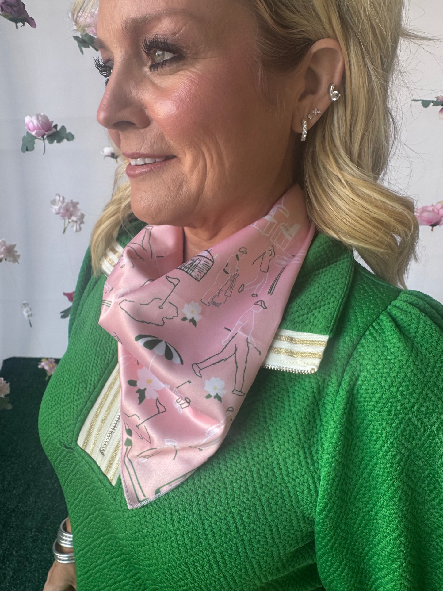 The Augusta Pink silk scarf golf chic!