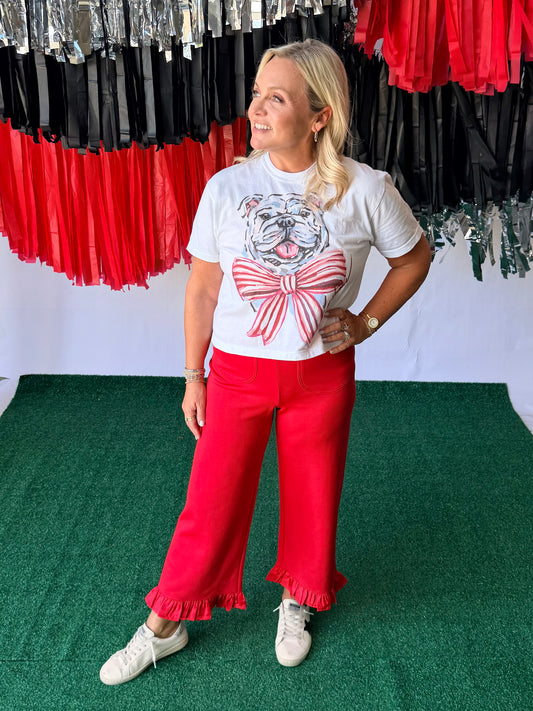 Red ruffle pants