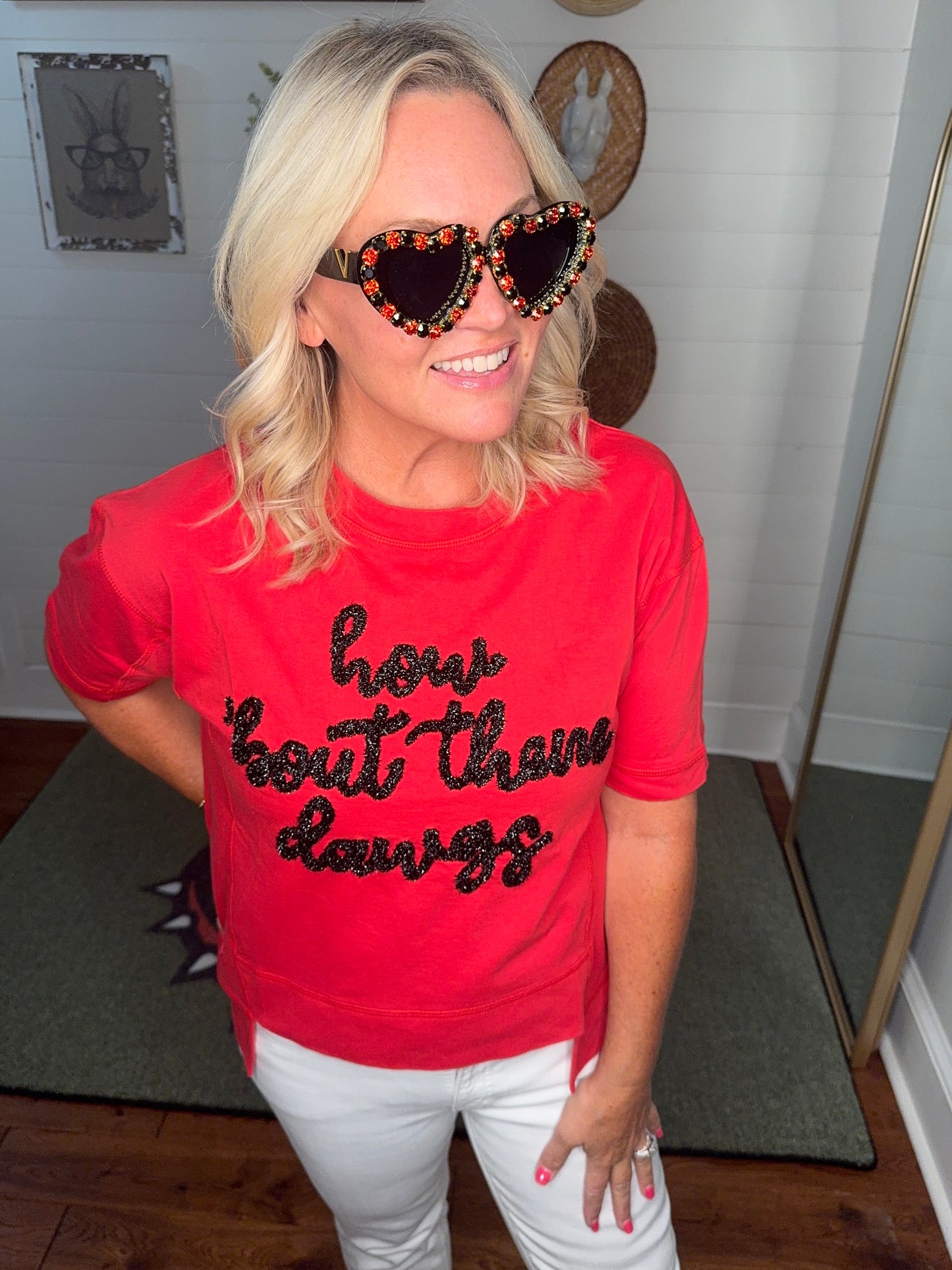 Heart red and black rhinestone sunglasses