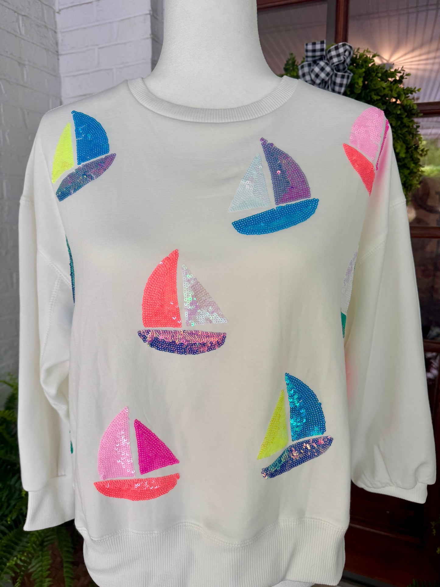 Sequin sailboat short and sweatshirt set marked down