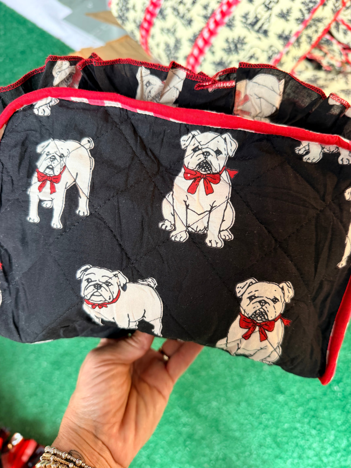 Exclusive bulldog cosmetic bag with ruffle
