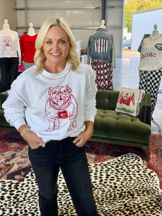 White sweatshirt embroidered bulldog licensed