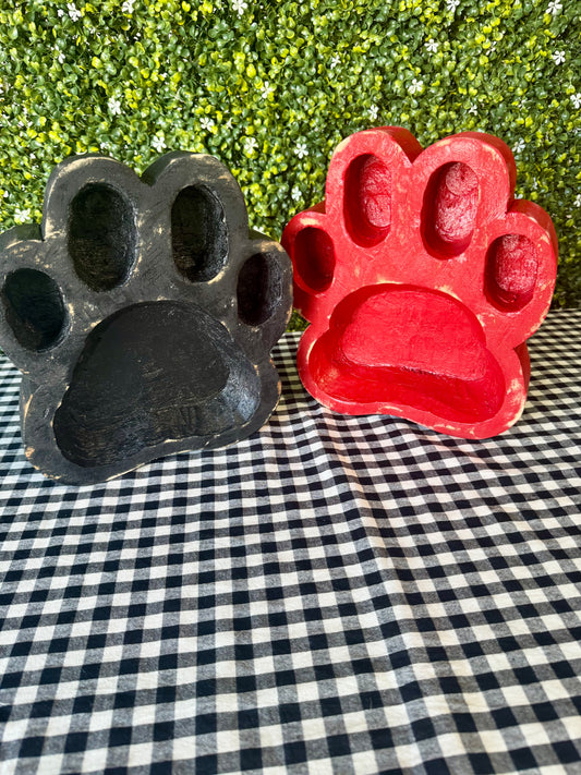 Large wood bulldog paw bowl