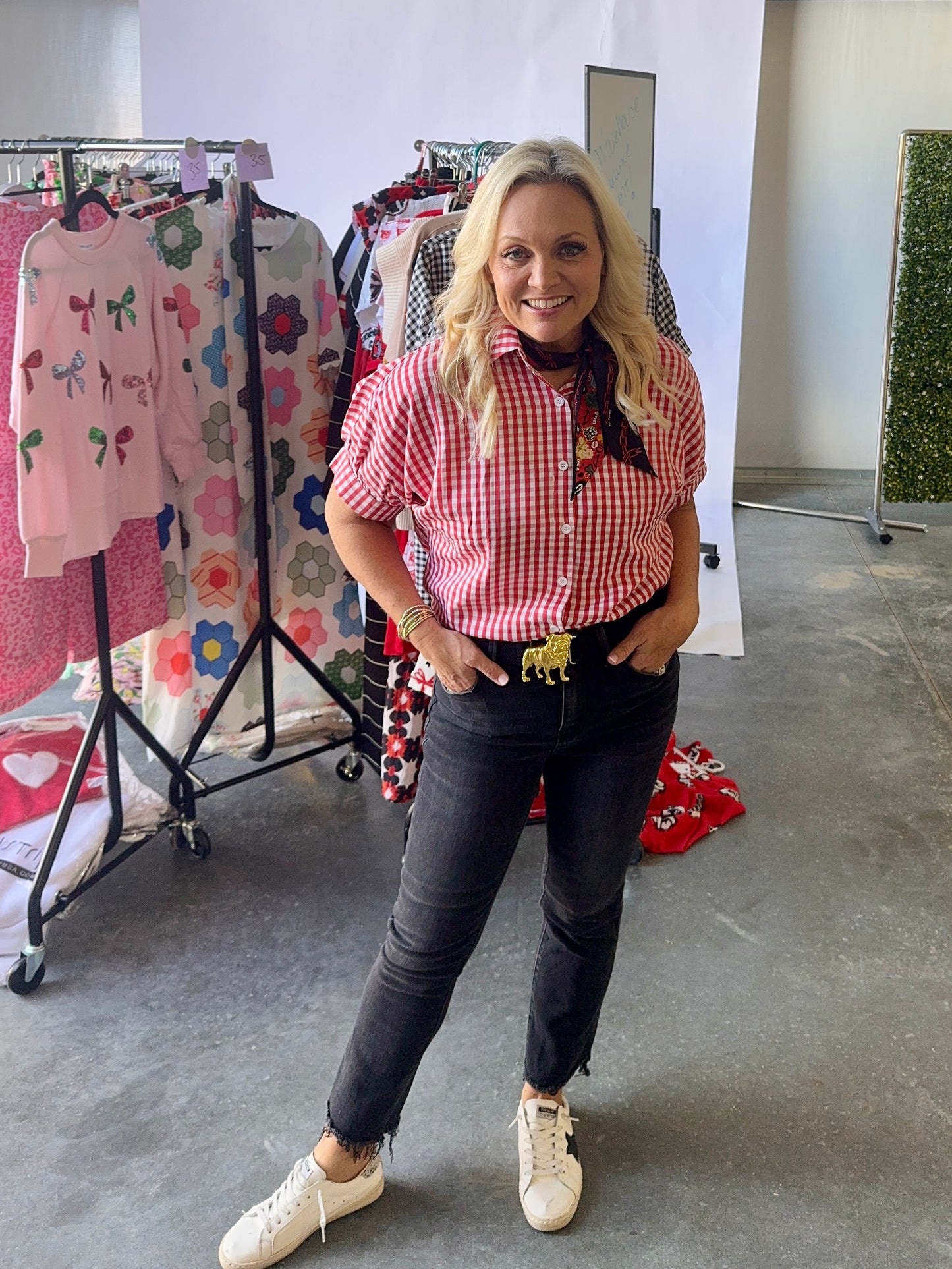 Gingham collection red and white checked shirt up to size 2XL!