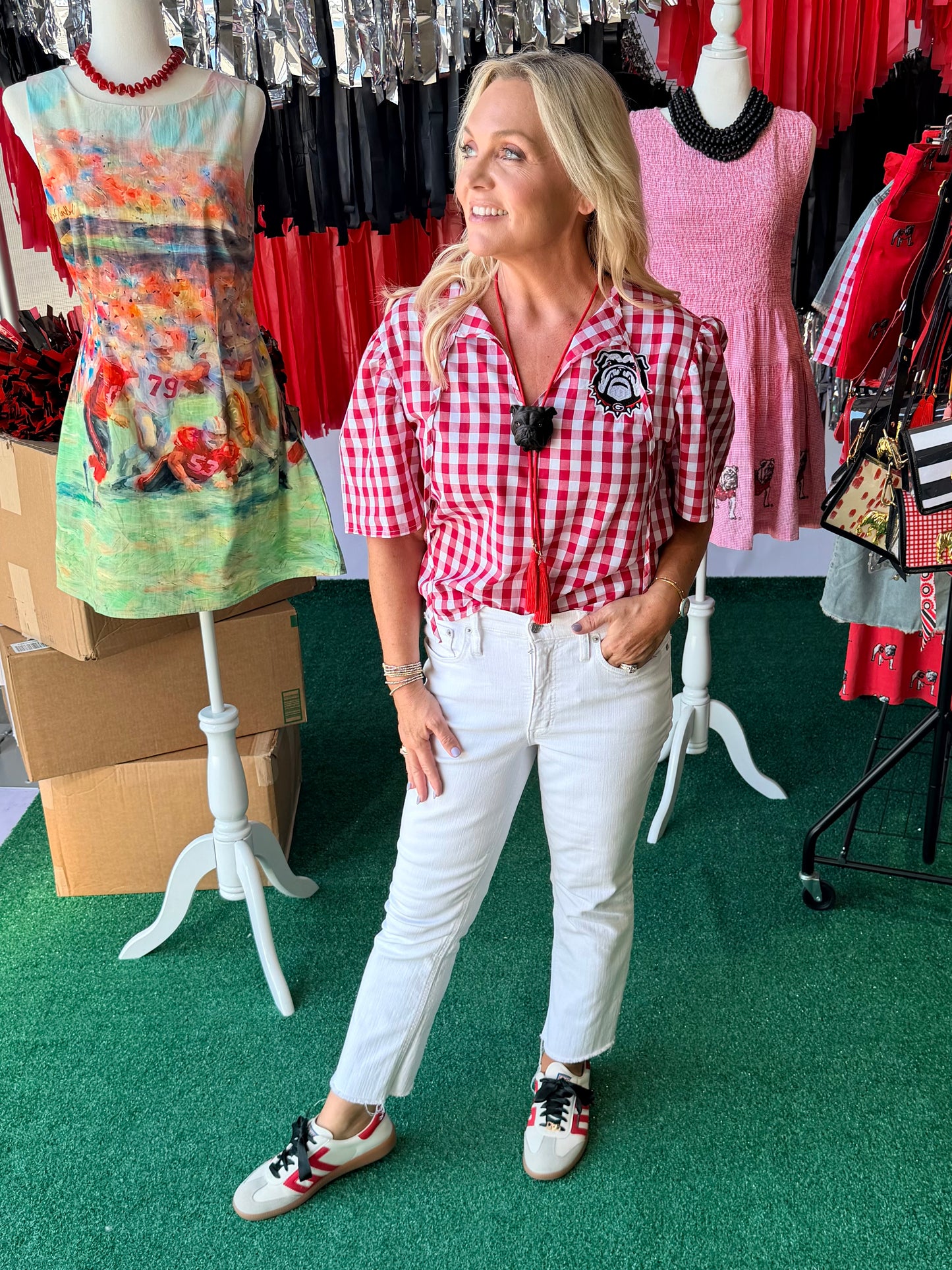 Gingham blouse with patch licensed
