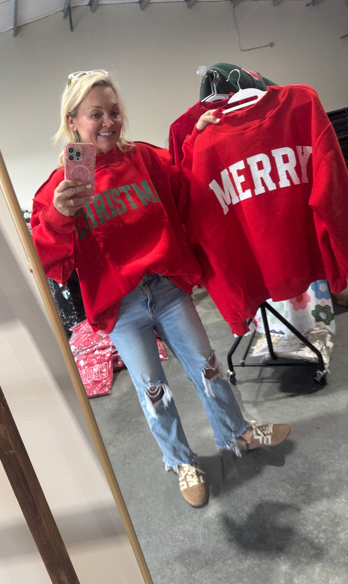 Mock neck red merry Christmas reversible story exclusive