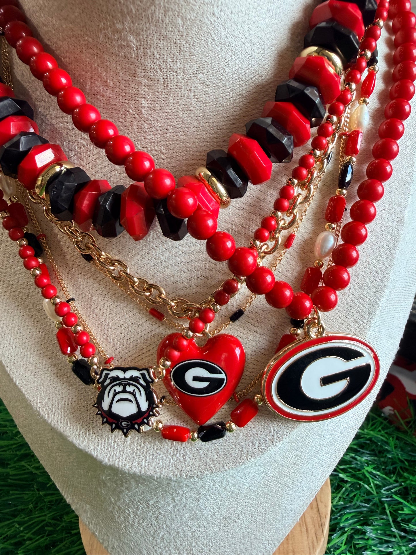 Necklace red beaded UGA licensed