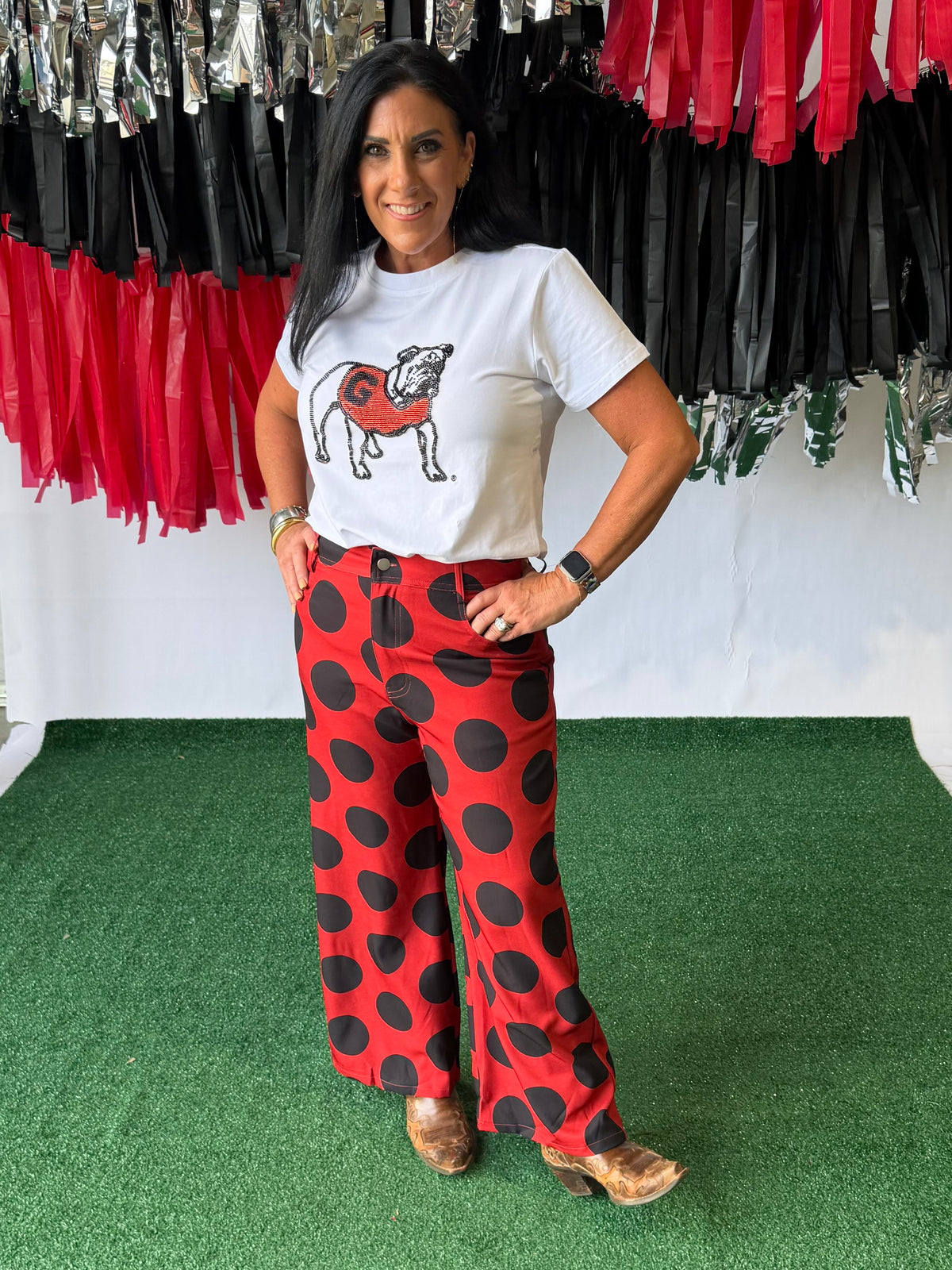 Black and red polka dot pants