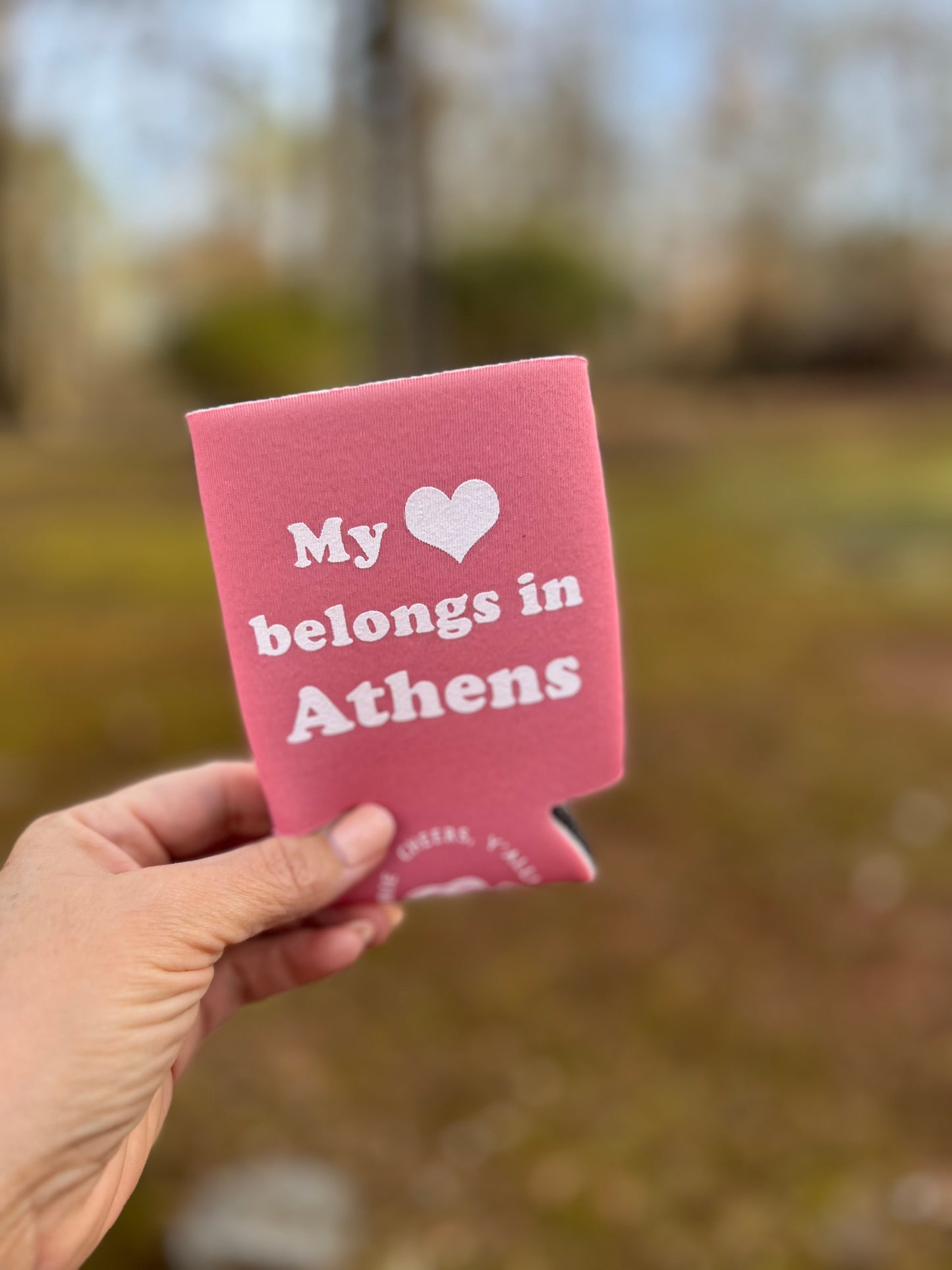 My heart belongs in athens can koozie pink