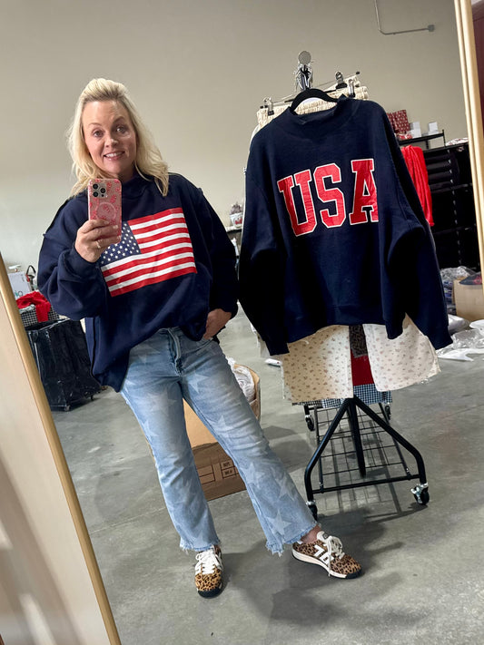 USA 🇺🇸 America reversible mock neck oversized navy