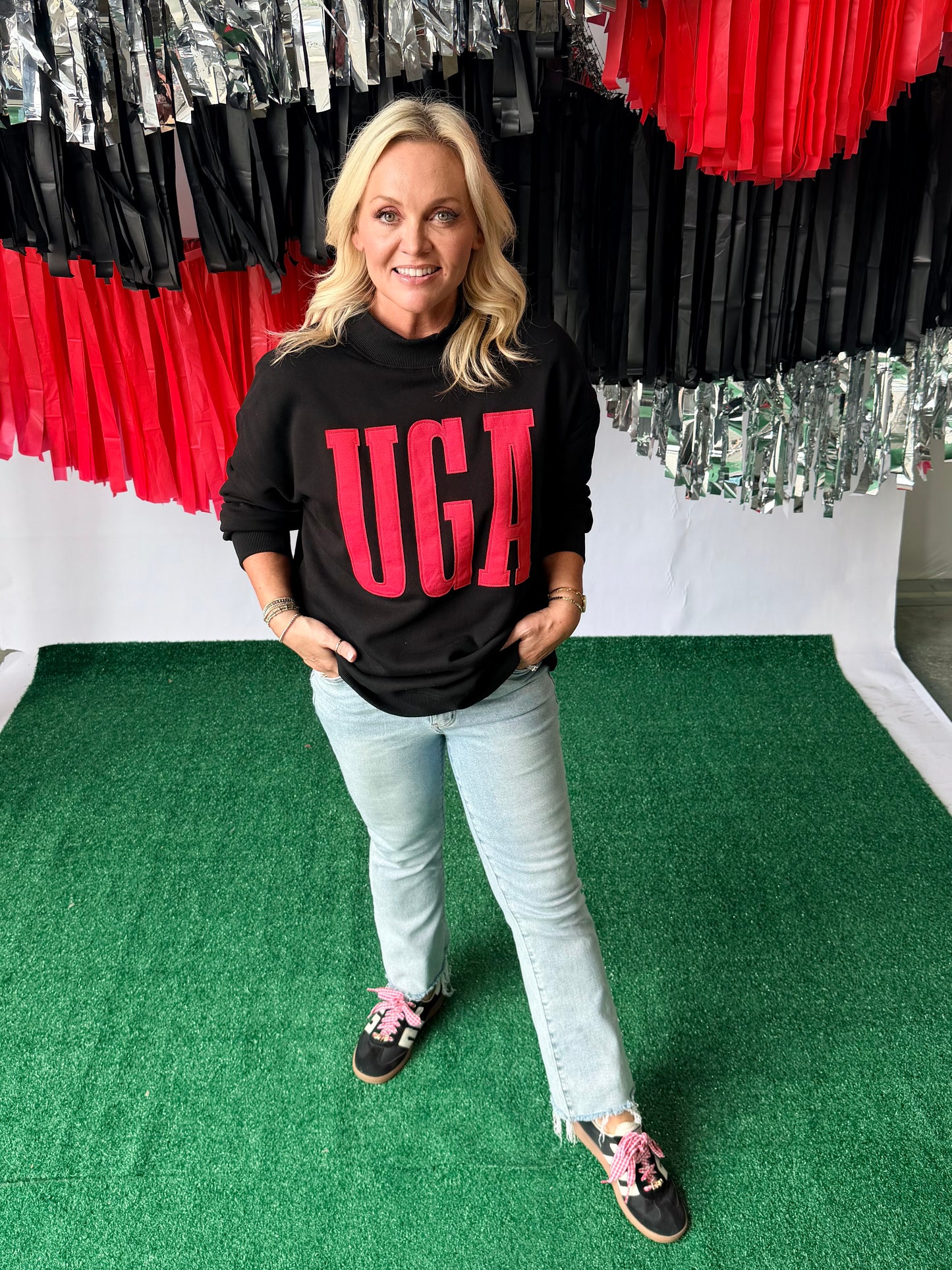 Mock neck with UGA appliqué licensed