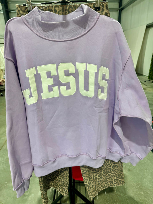 Lavender Jesus embroidered mock neck