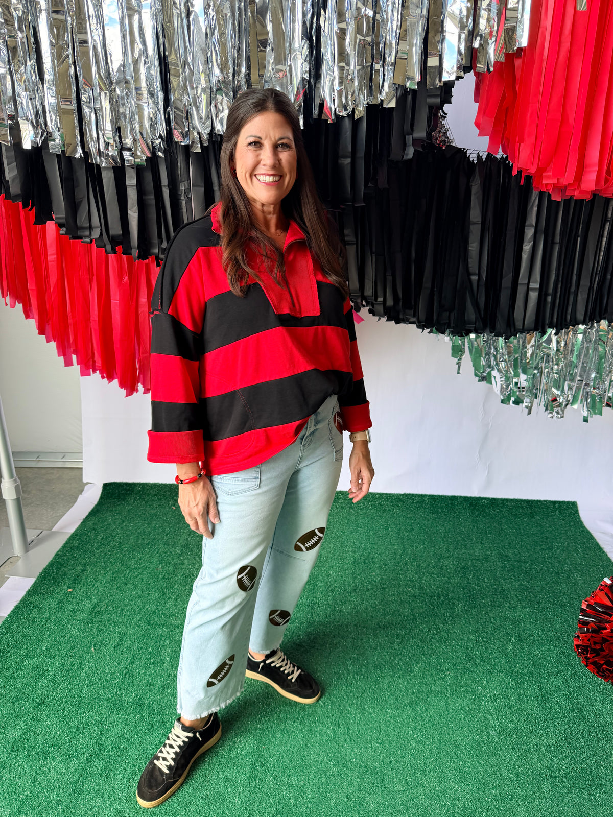 Game day varsity stripe pullover oversized