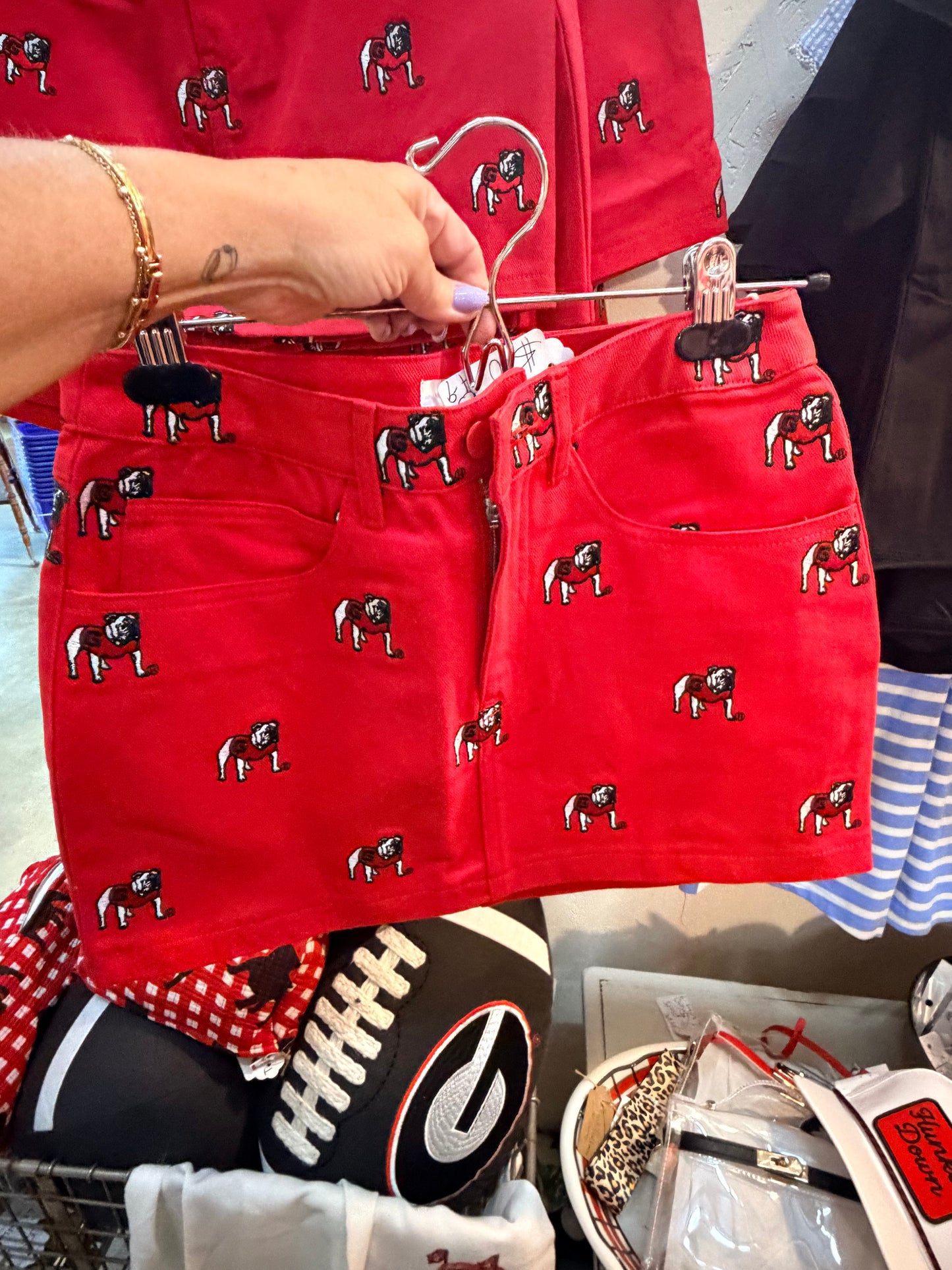 Red denim embroidered dawg skirt Licensed