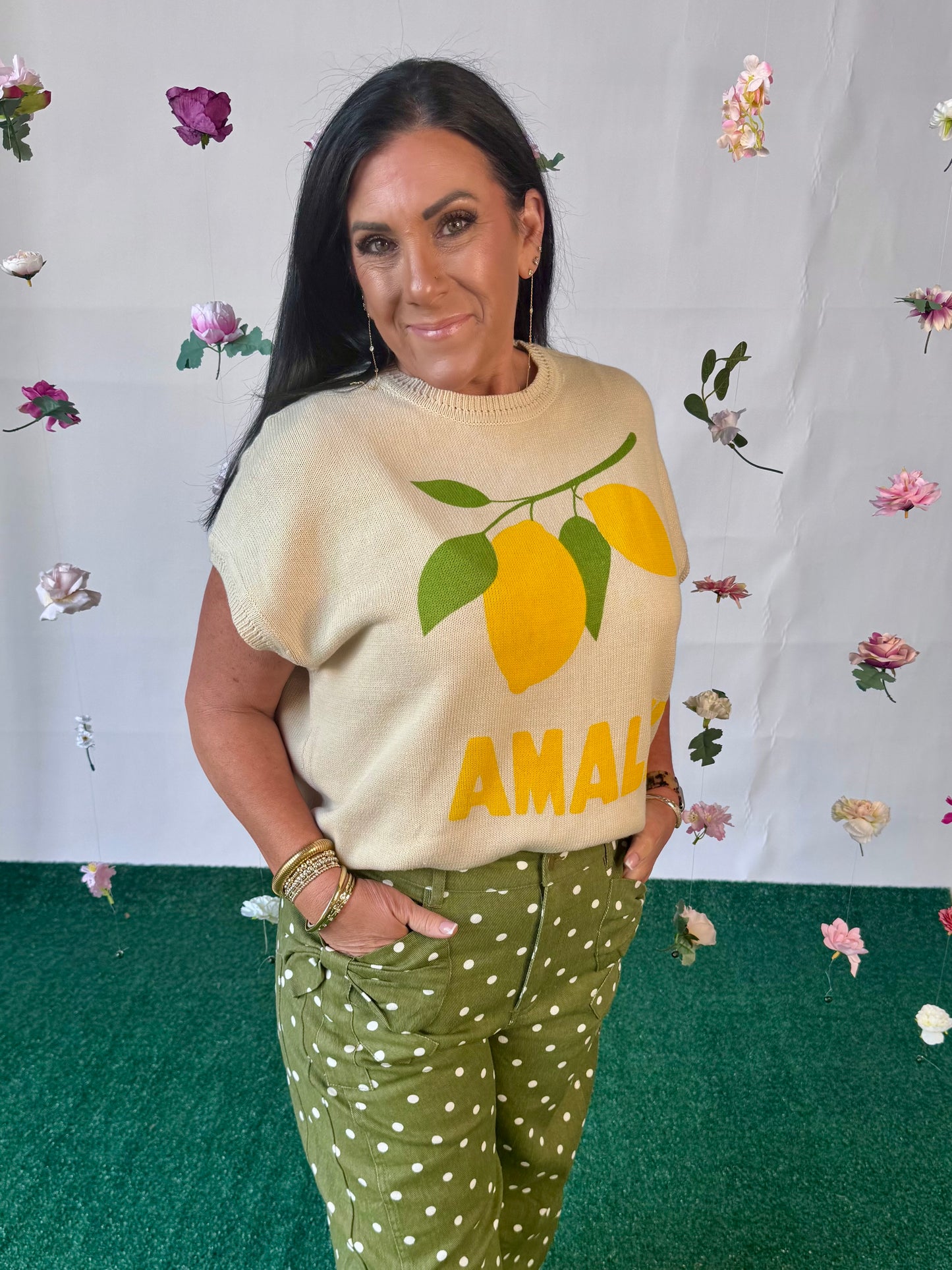 Knit lemon Amalfi short sleeve knit top