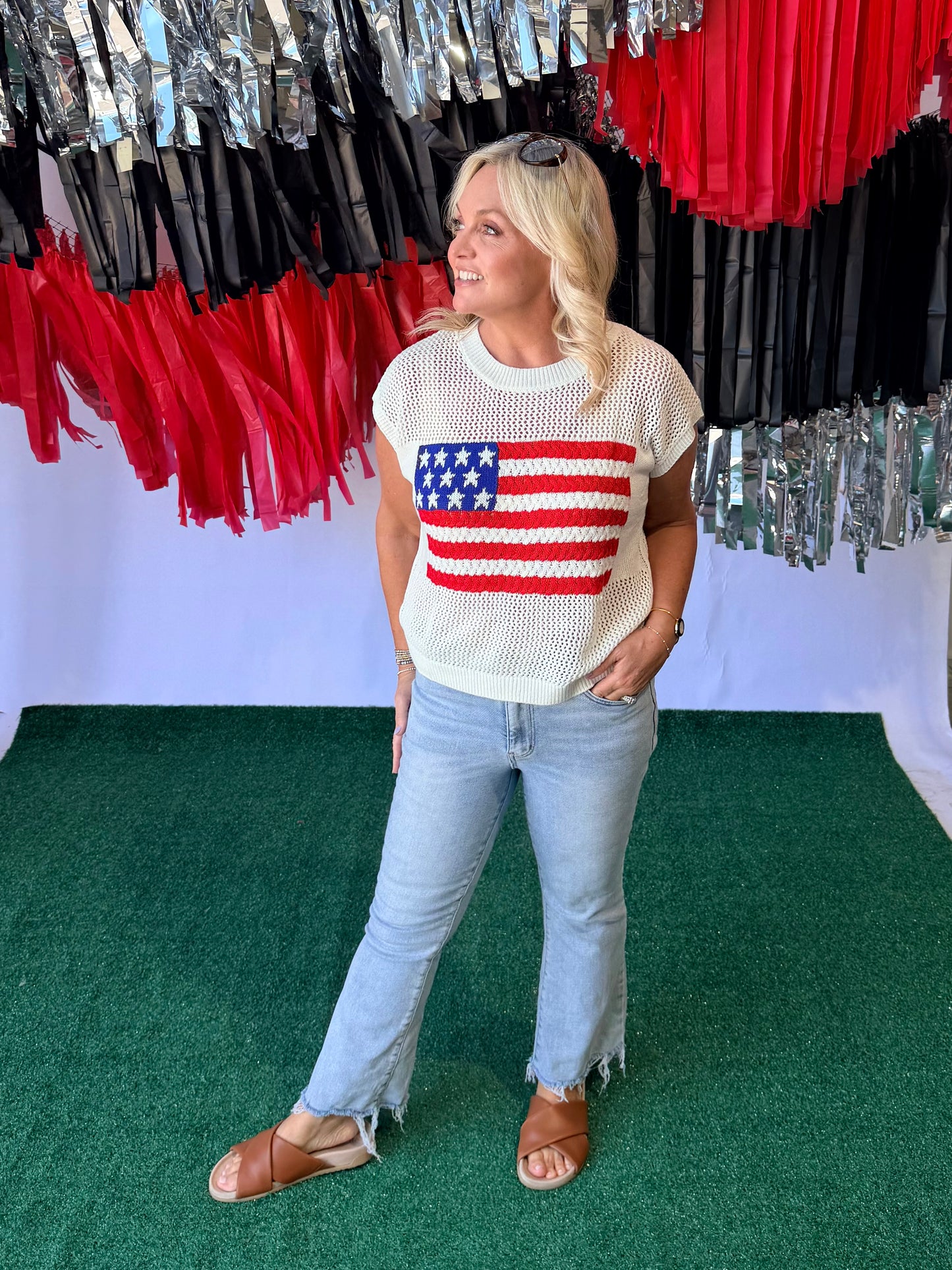 Knit 4th of July light weight knit top
