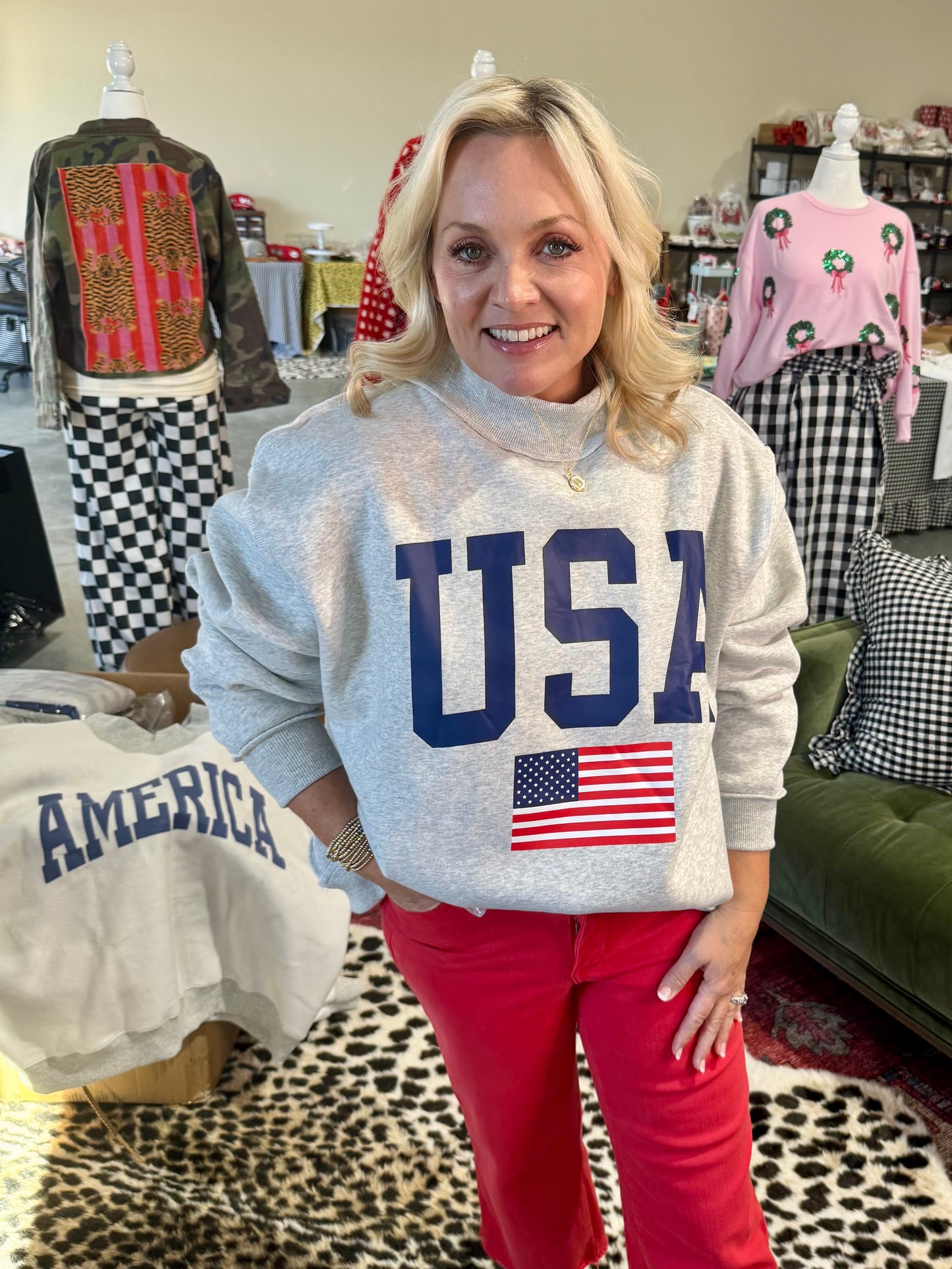 USA 🇺🇸 America reversible mock neck oversized gray