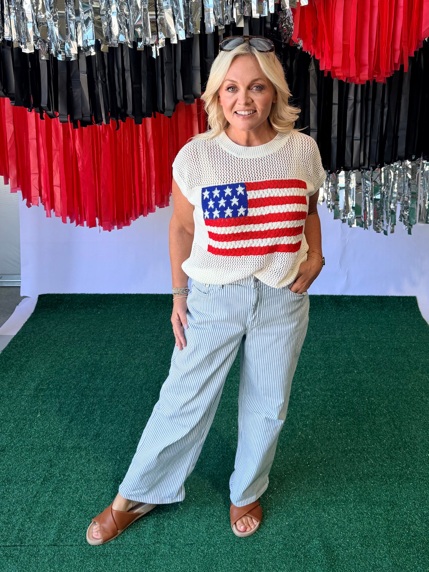 Knit 4th of July light weight knit top