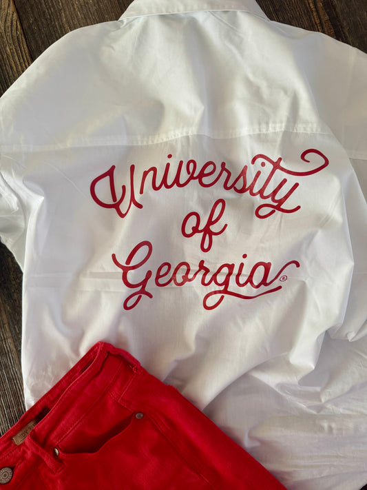 White licensed university of Georgia button up Shirt. Warehouse clearance sale  - marked down!