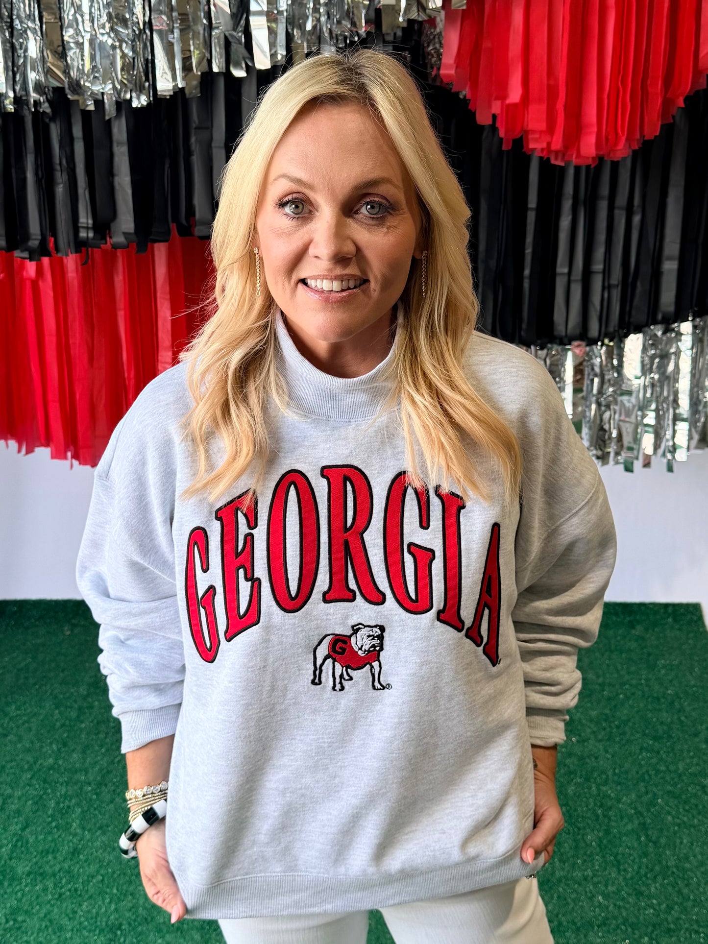 Mock neck licensed embroidered