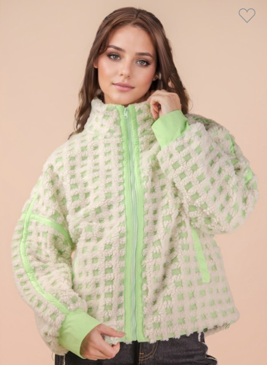 Green checkered Sherpa jacket