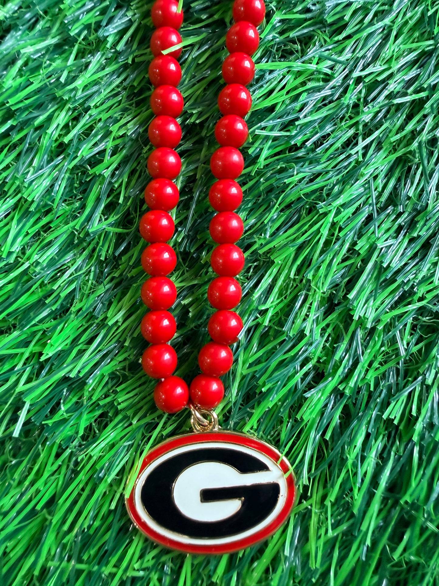 Necklace red beaded UGA licensed