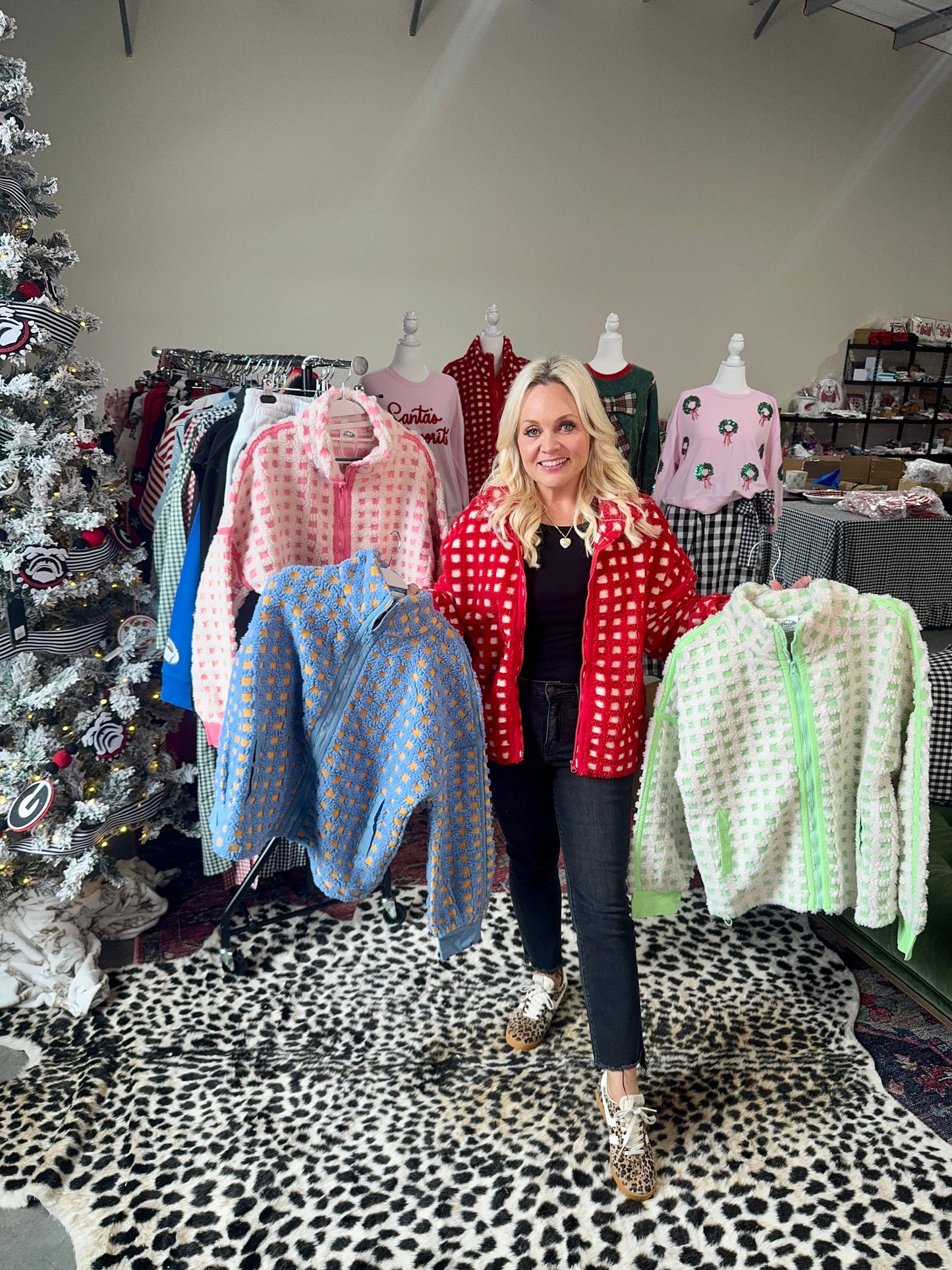 Fleece red checkered jacket Sherpa