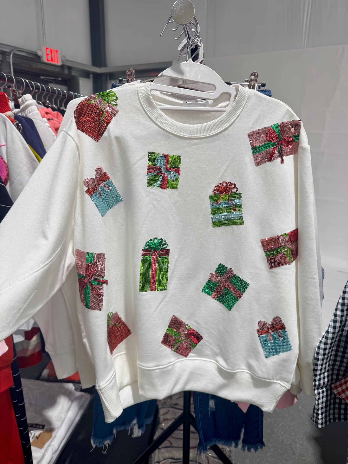 Sequin Christmas present boutique style sweatshirt