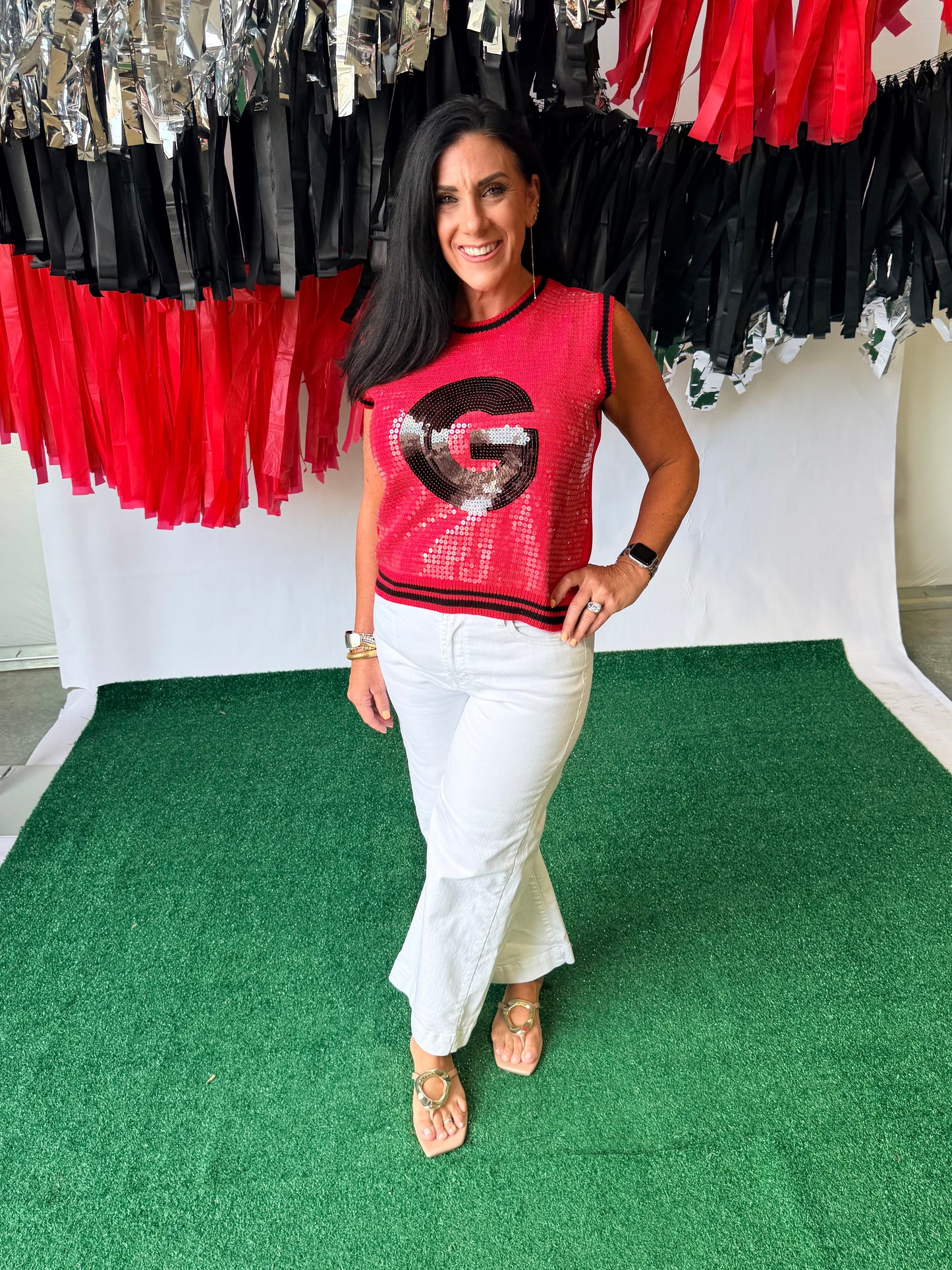 Game day sequin sleeveless top