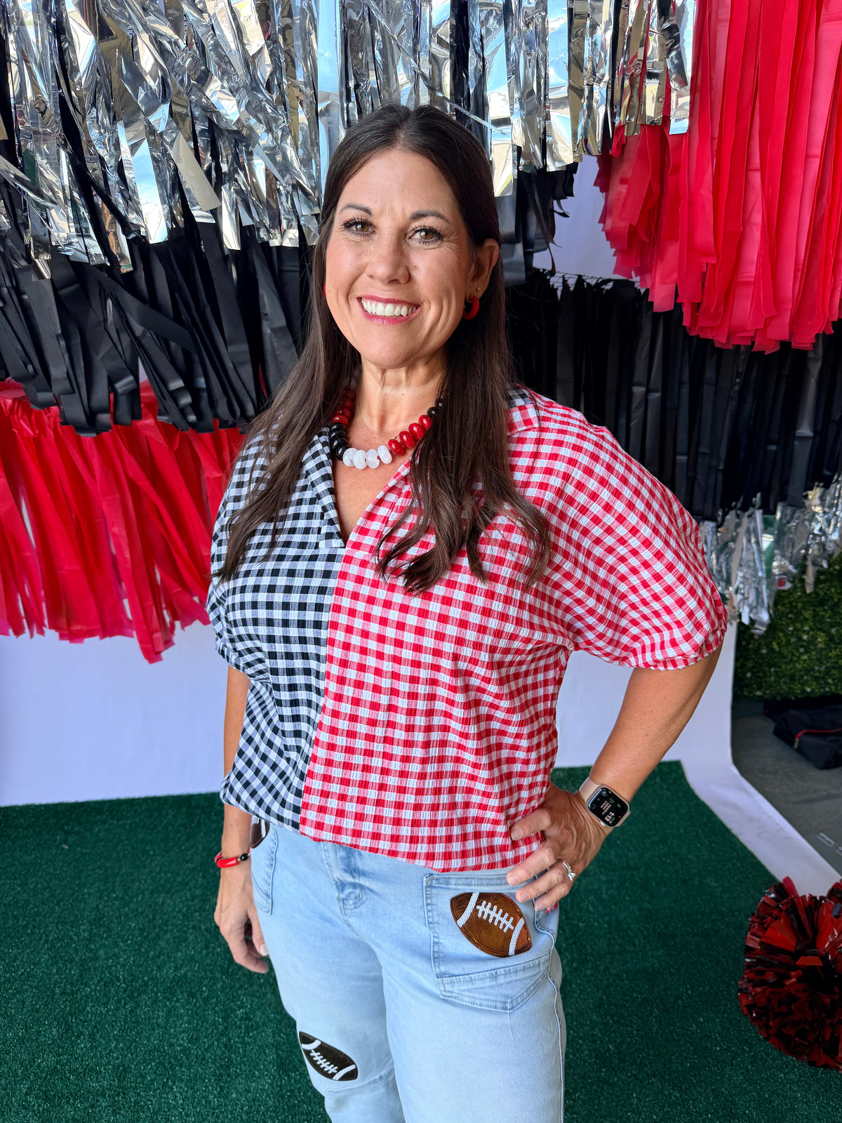 Gingham top black and red