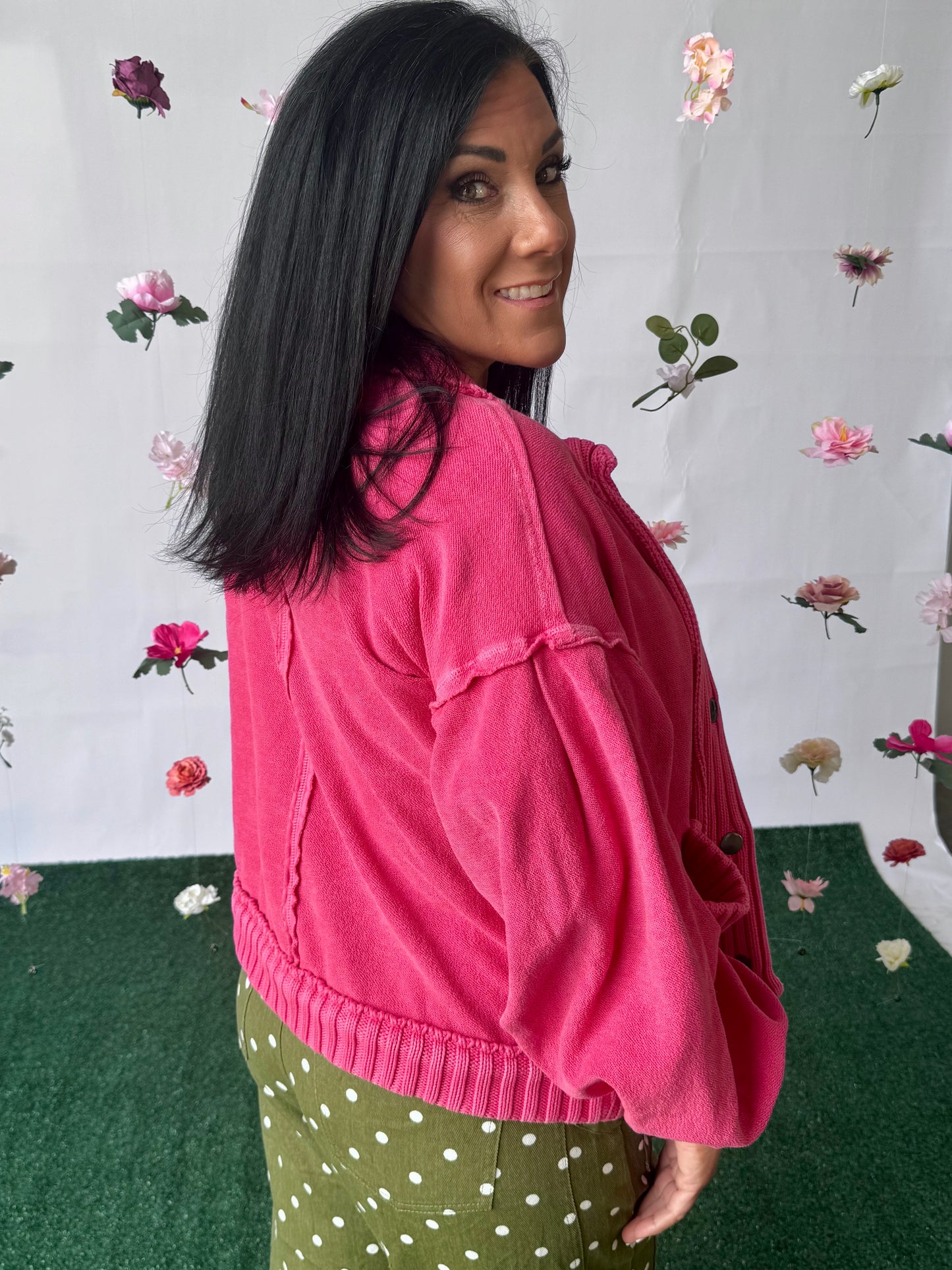 Fushia pink cardigan sweater. free P dupe