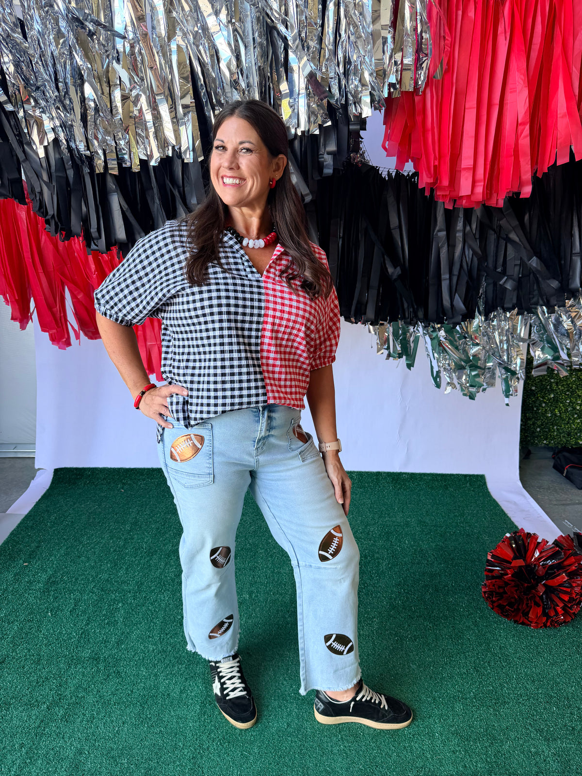Gingham top black and red