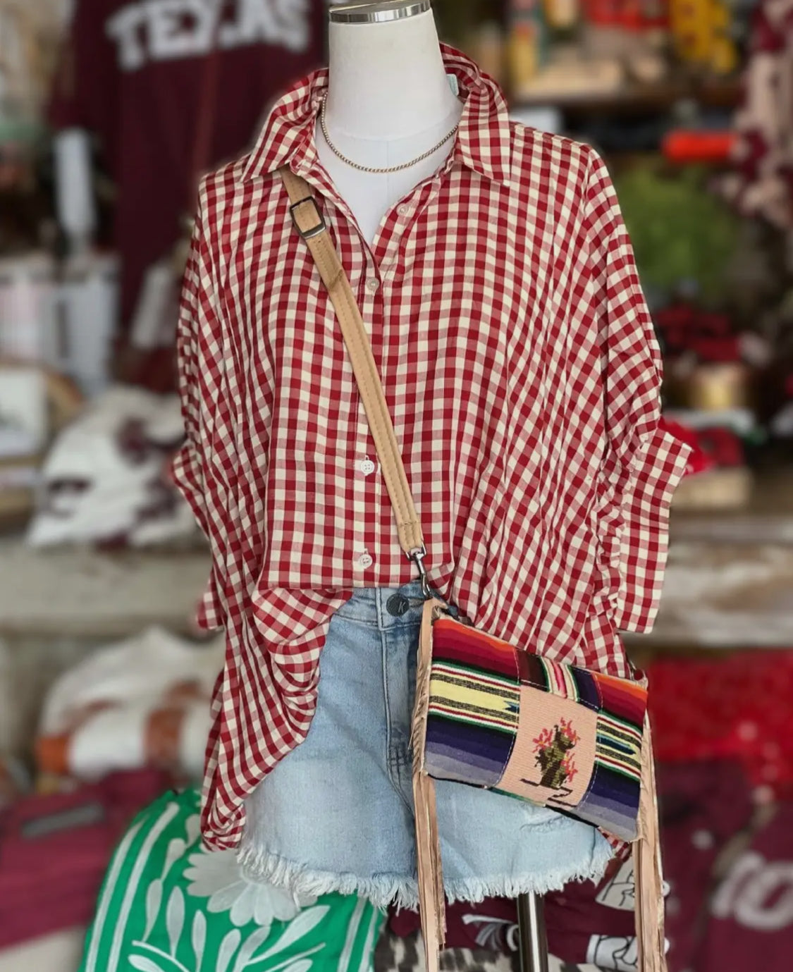 Gingham collection red and white checked shirt up to size 2XL!