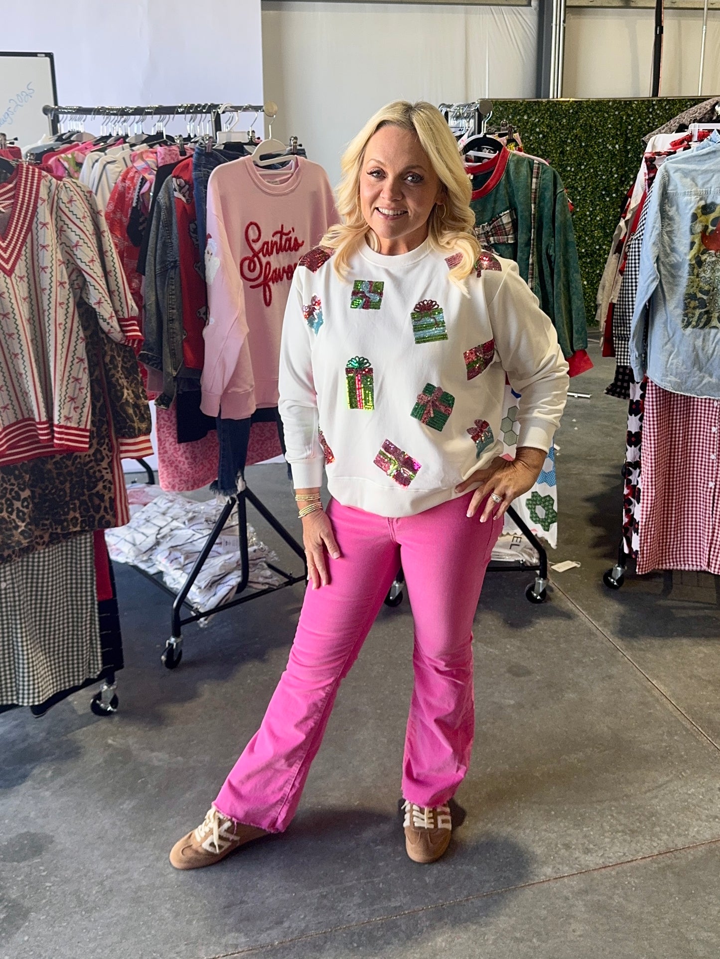 Sequin Christmas present boutique style sweatshirt