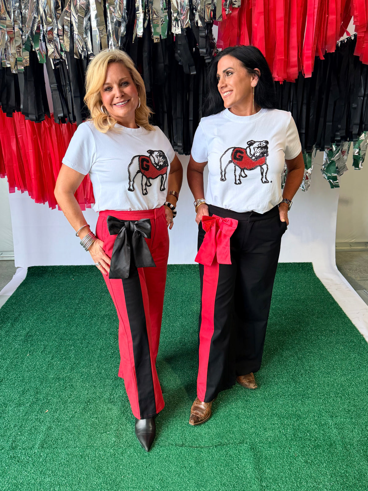 Red pants with black silk how