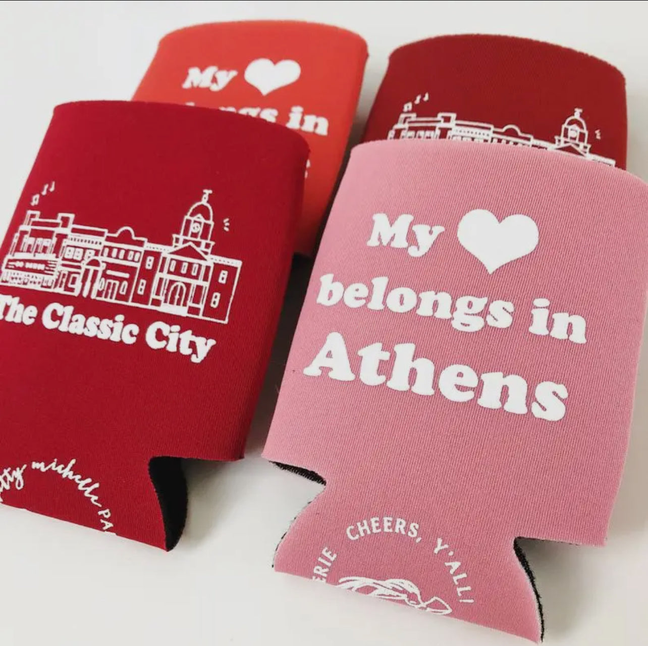 My heart belongs in athens can koozie red