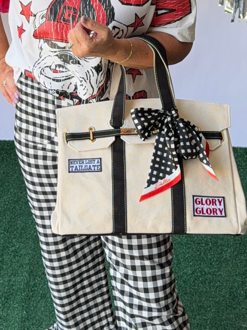 Game day luxury game day tote with patches and scarf exclusive