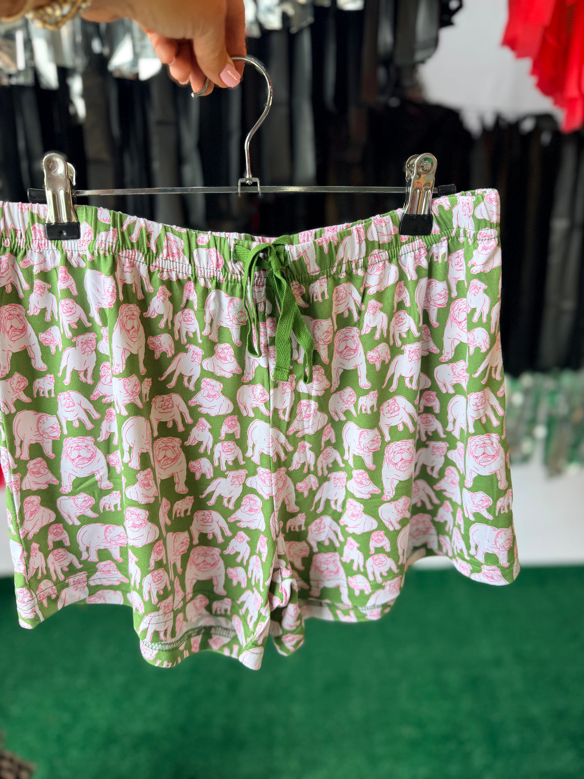 Sleep shorts green and pink bulldog