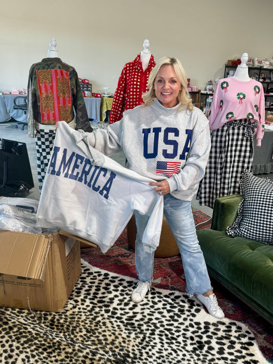 USA 🇺🇸 America reversible mock neck oversized gray