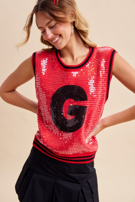 Game day sequin sleeveless top