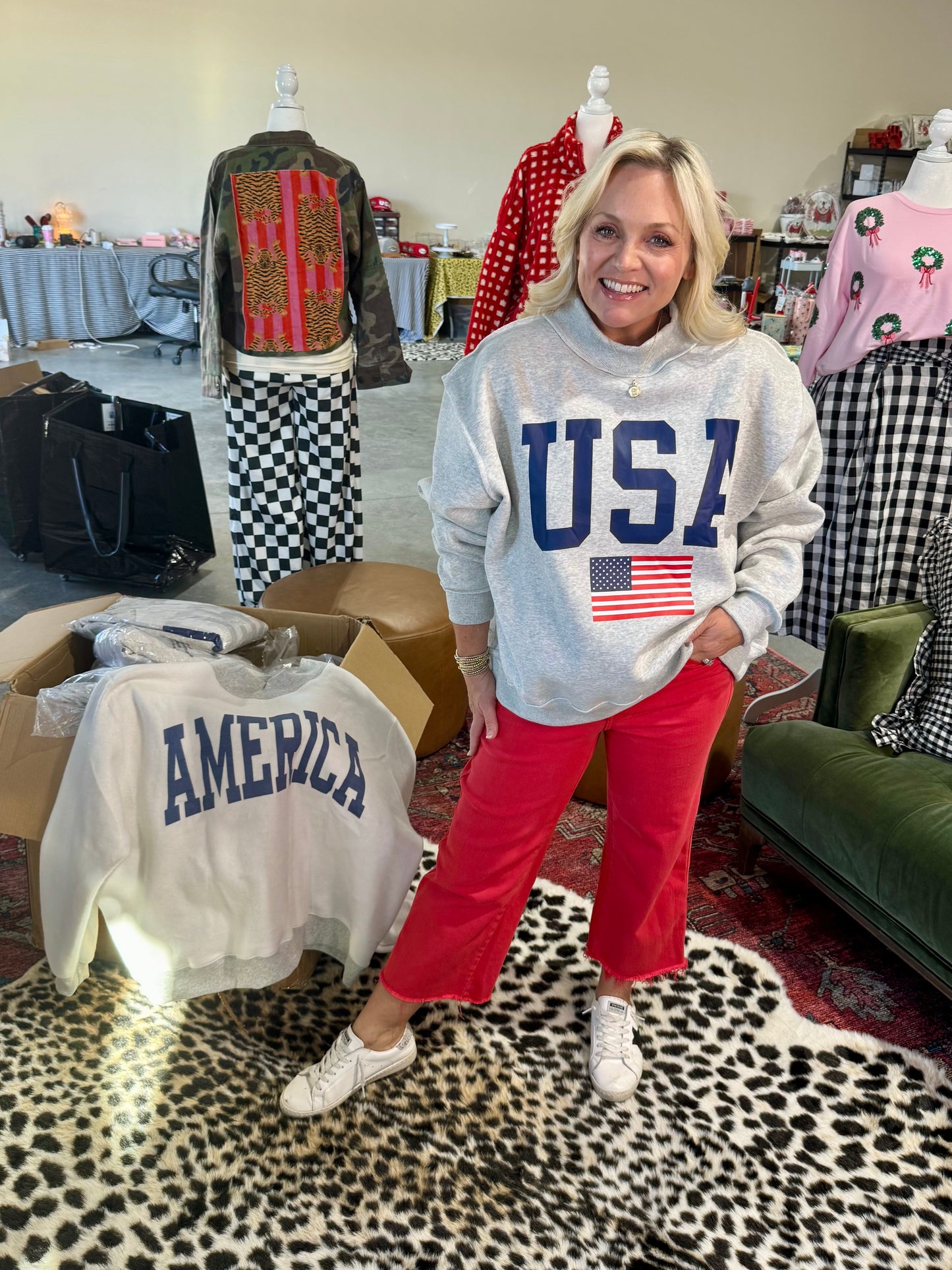 USA 🇺🇸 America reversible mock neck oversized gray